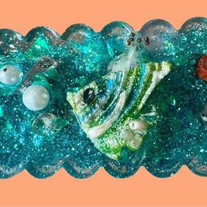 Sparkling Blue and Green Hair Clip sea themed.  3.5 inch. Dual clip.